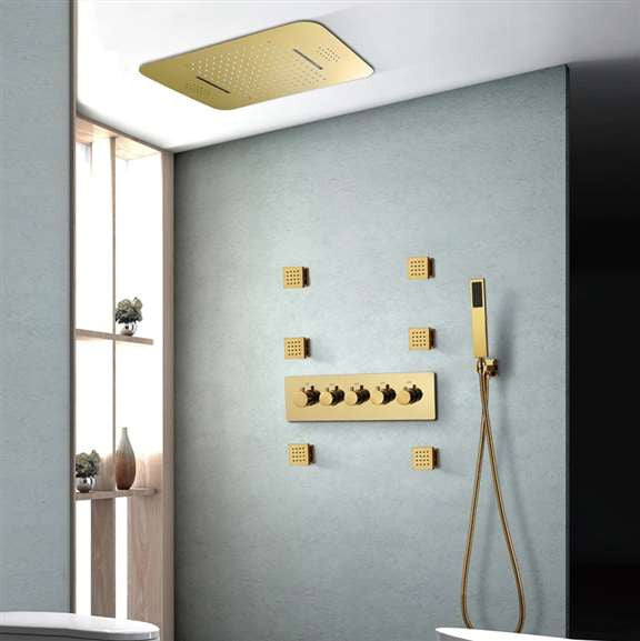 Fontana Dijon Thermostatic Ceiling Mount Rainfall LED Musical Bathroom Shower