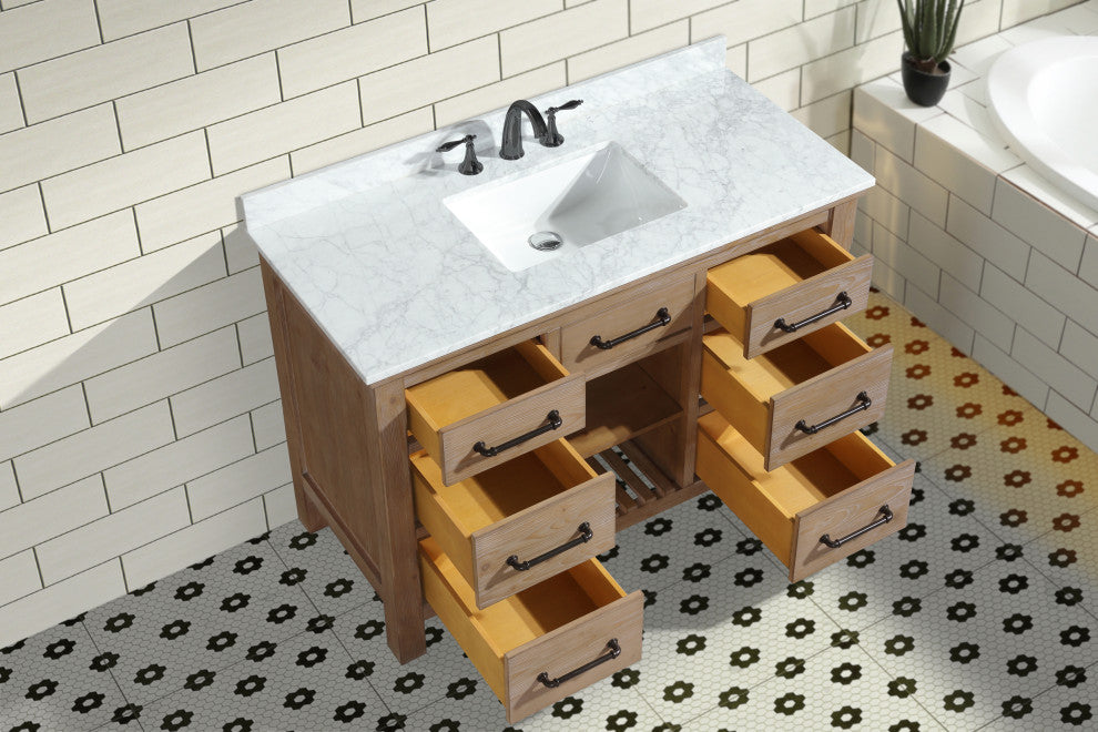 Lauren 48" Bathroom Vanity, Weathered Fir Finish, Italian Carrara Marble