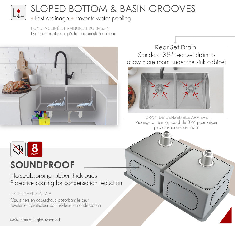 STYLISH 32"L x 18"W Stainless Steel Double Basin Undermount Kitchen Sink