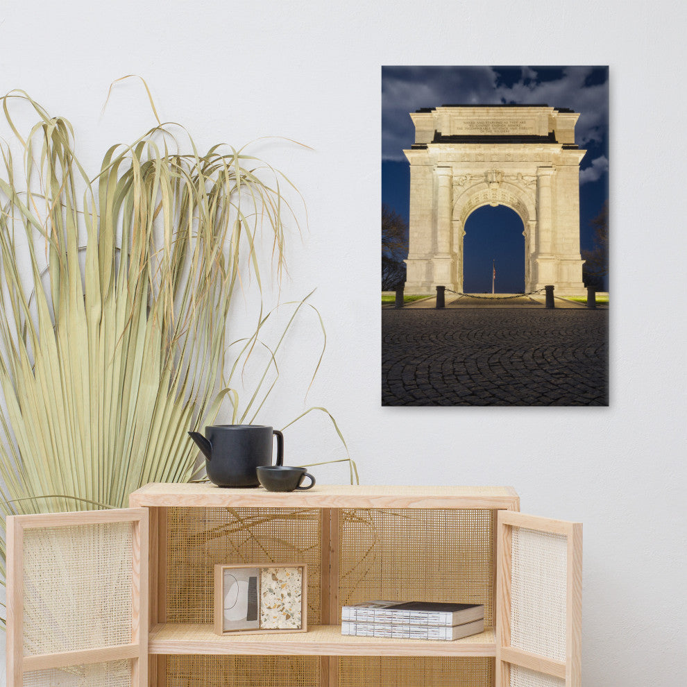 Night Photo at Valley Forge Arch Night Photo Canvas Wall Art Print, 24" X 36"