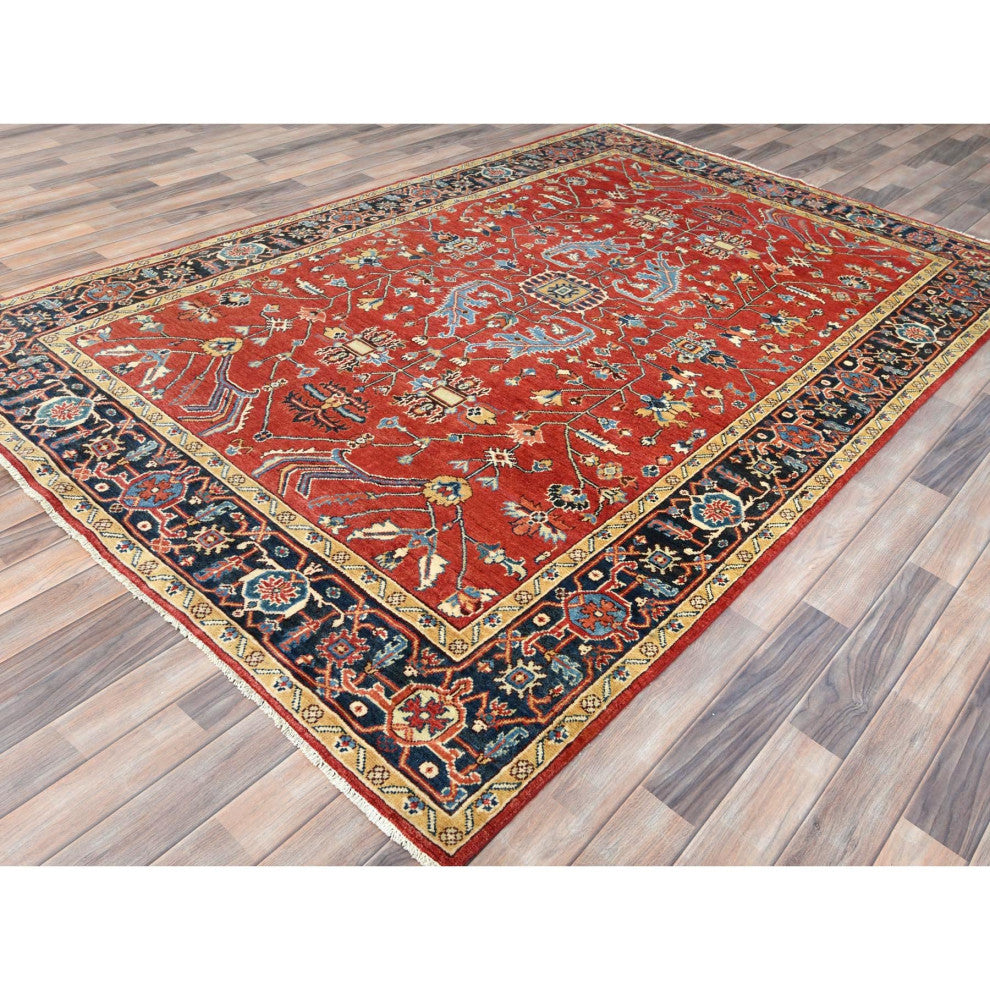 Imperial Red Afghan Peshawar Heriz Wool Hand Knotted Oriental Rug, 6'1"x9'1"