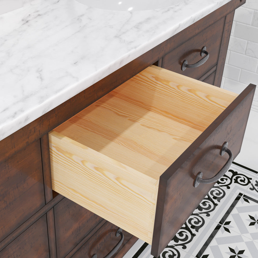 Aberdeen Carrara Marble Countertop Vanity with Mirrors & Hook Faucet