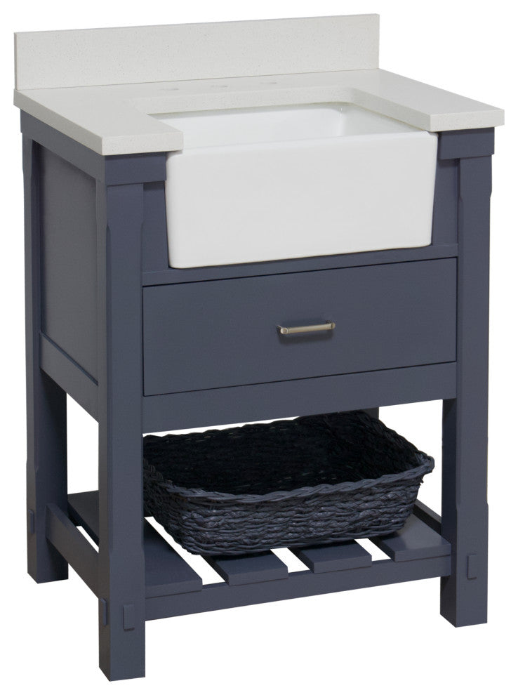 Charlotte 30" Bathroom Vanity, Marine Gray, Quartz