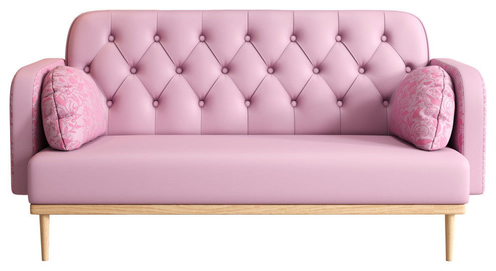 Elegant Tulip Pattern Loveseat with PU Upholstery and Wood Legs