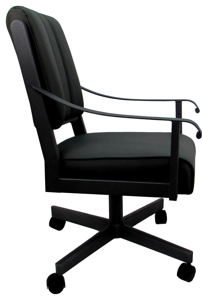 Leather Memphis Dining Caster Chair Swivel Tilt with Wheels, Black Leather on Black
