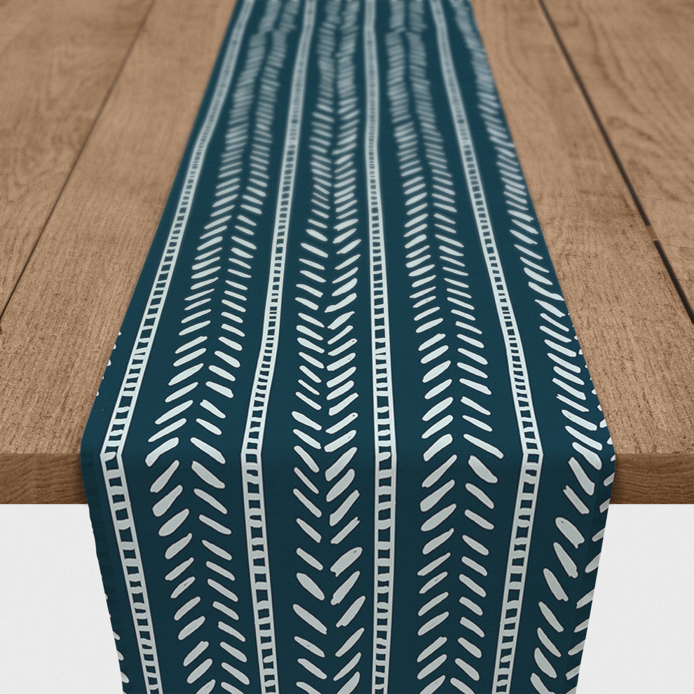 Blue Box and Dash Print 16x90 Cotton Twill Runner
