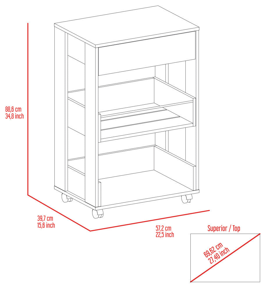 Dundee Kitchen Cart/White, White/Dark Walnut