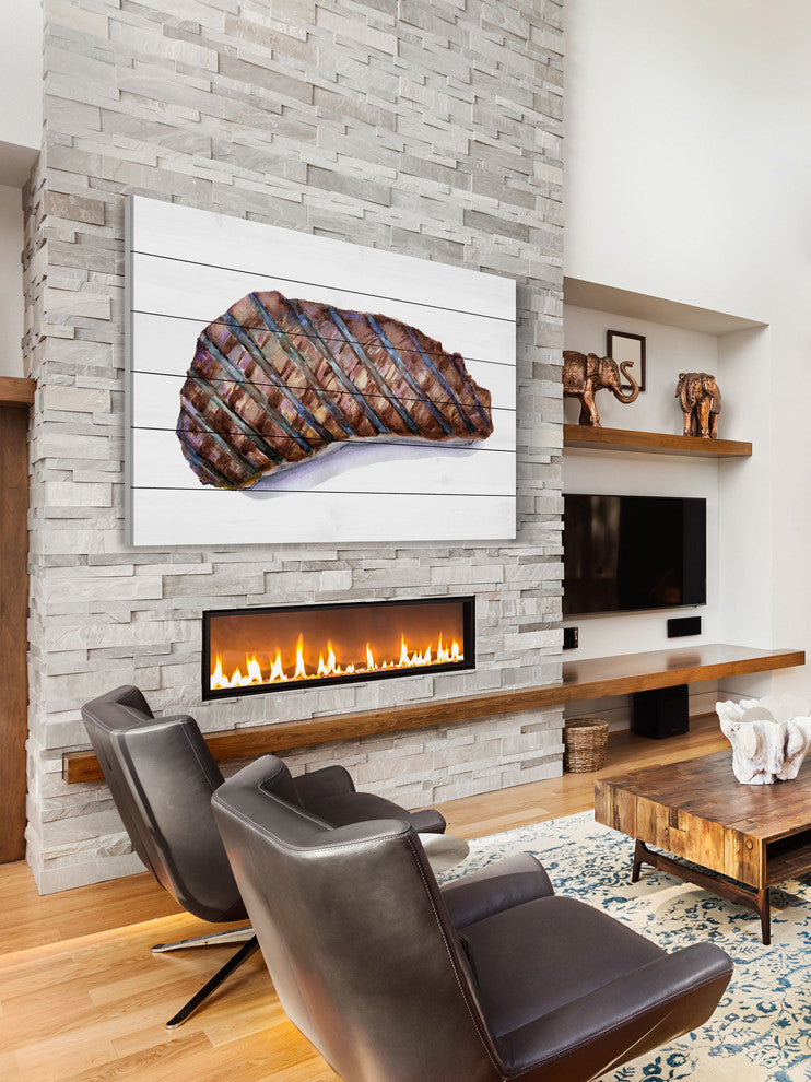 "On the Grill" Painting Print on White Wood, 36"x24"