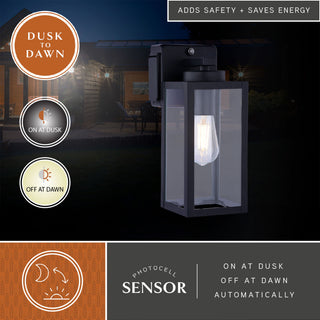 Lombard 1 Light Dusk to Dawn Black Outdoor Wall Lantern, Integrated GFCI Outlet