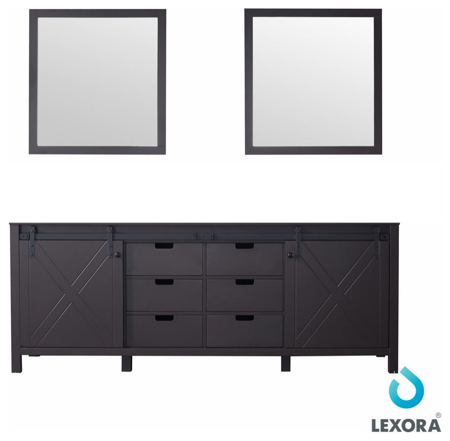 Marsyas 84" Double Vanity, No Top and 34" Mirrors, Brown