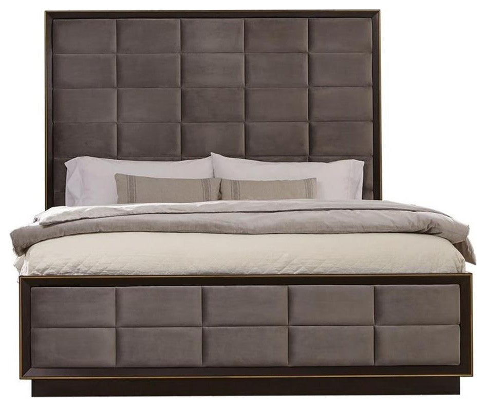 Coaster Durango Wood Queen Upholstered Bed Smoked Peppercorn and Gray