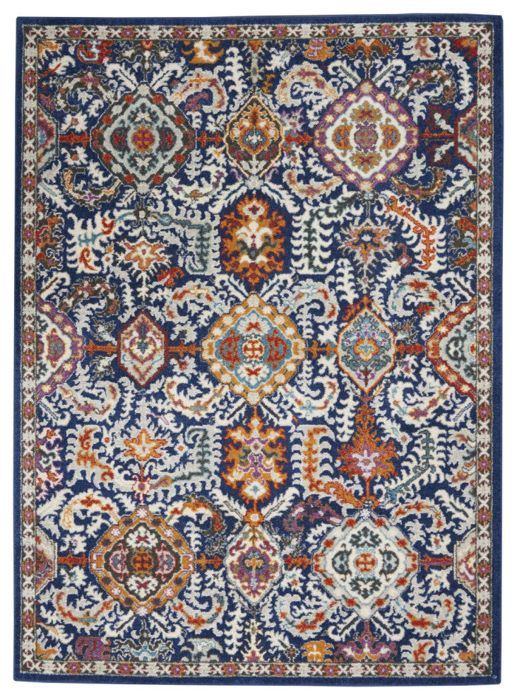 5' X 7' Blue And Ivory Power Loom Area Rug