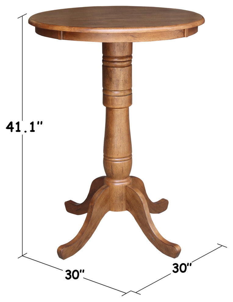 30" Round Top Pedestal Table, Distressed Oak
