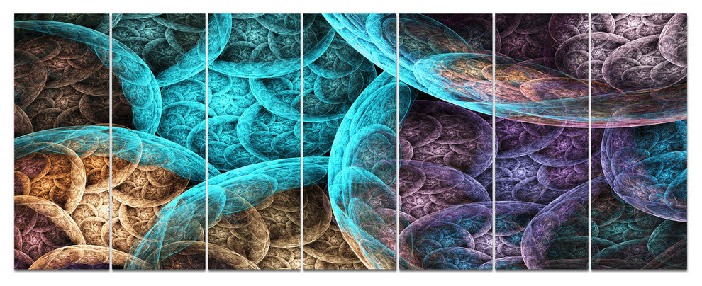 Colorful Dramatic Clouds, Abstract Art on Canvas, 83"x32", 7 Panels