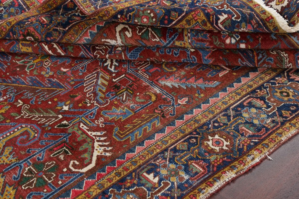 Consigned, Persian Oriental Antique Handmade Low Pile Carpet, Red, 10'4"X7'0"