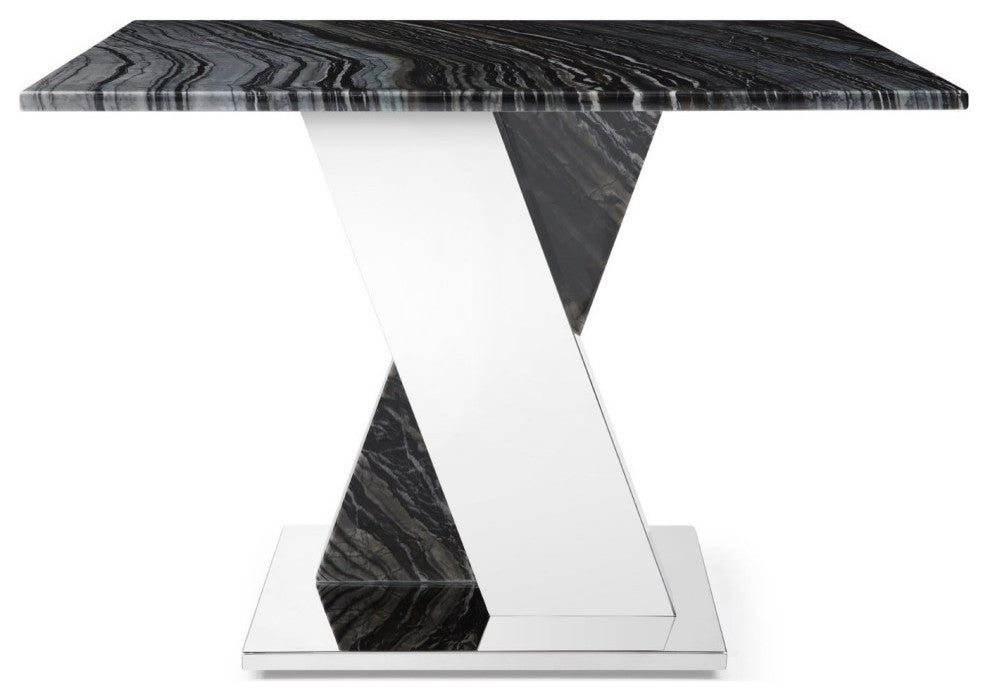 Black and White Marble Malbec End Table Modern Brushed Stainless Steel Base