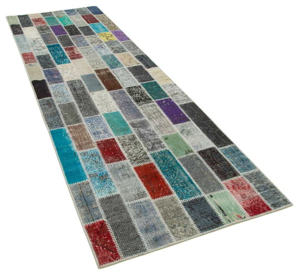 Rug N Carpet - Handmade Turkish 3' 1" x 10' 0" Colorful Patchwork Runner Rug