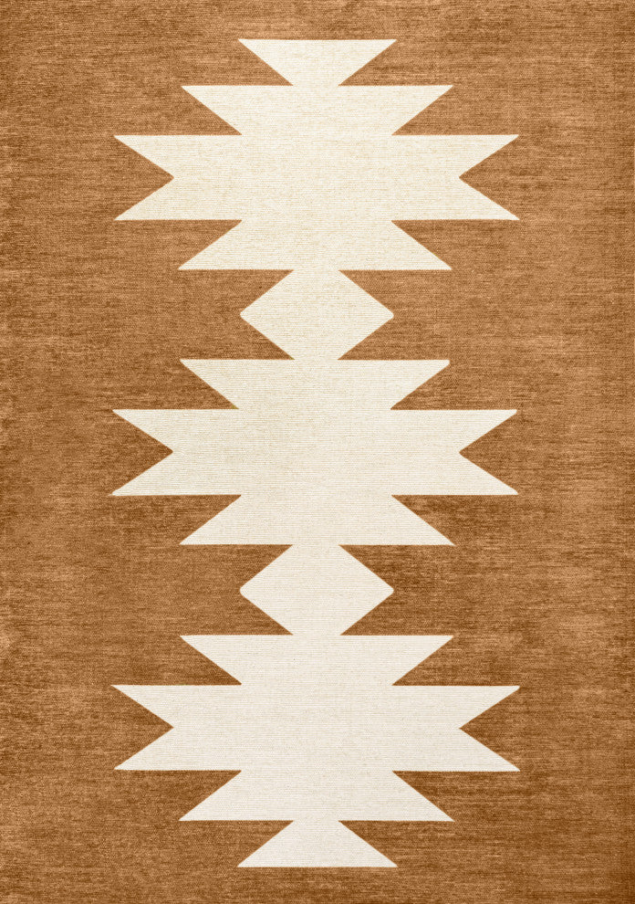 Chayton Minimalist Geometric Machine-Washable Area Rug, Rust/Cream, 5x8