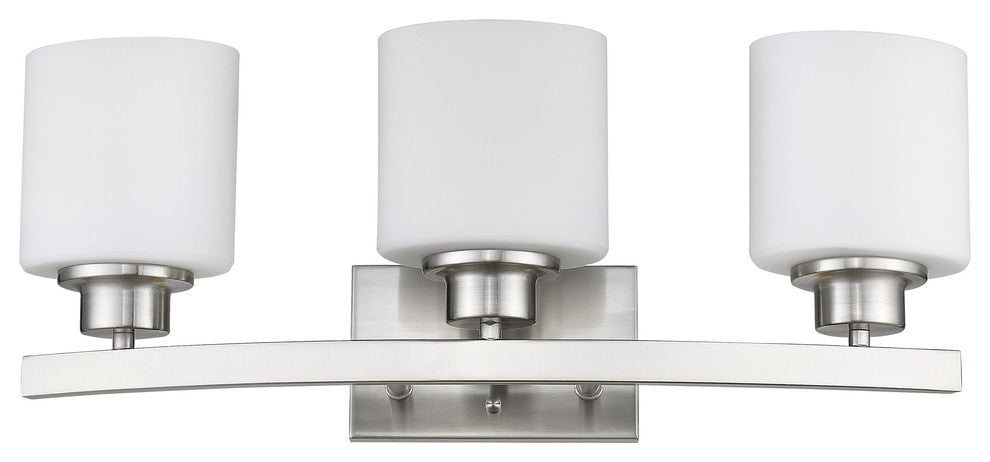 Aaliyah 3-Light Brushed Nickel Bath Vanity-Light Opal White Glass 23"