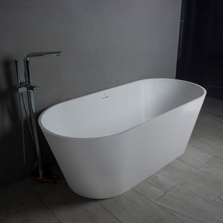 Vanity Art Solid Surface Resin Stone Freestanding Bathtub, Glossy White, 65"x29.5"