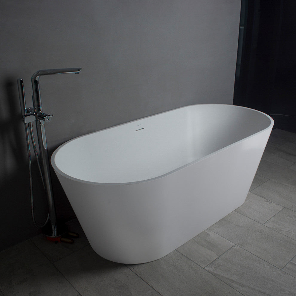 Vanity Art Solid Surface Resin Stone Freestanding Bathtub, Glossy White, 65"x29.5"