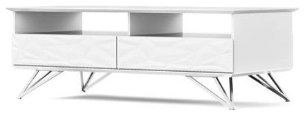 Modern Vortice Coffee Table White Lacquer Body Chrome Legs Geometric Paneling