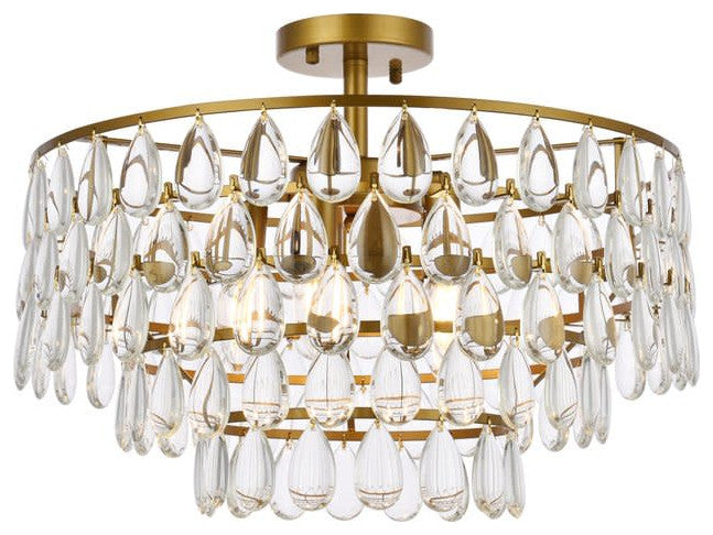 Elegant Lighting 1103F20 Mila 5 Light 20"W Semi-Flush Waterfall - Brass