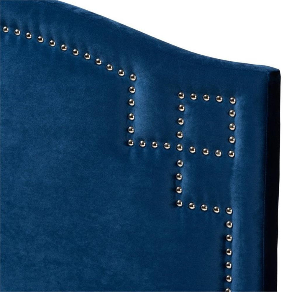 Aubrey Royal Blue Velvet Fabric Upholstered Twin Size Headboard