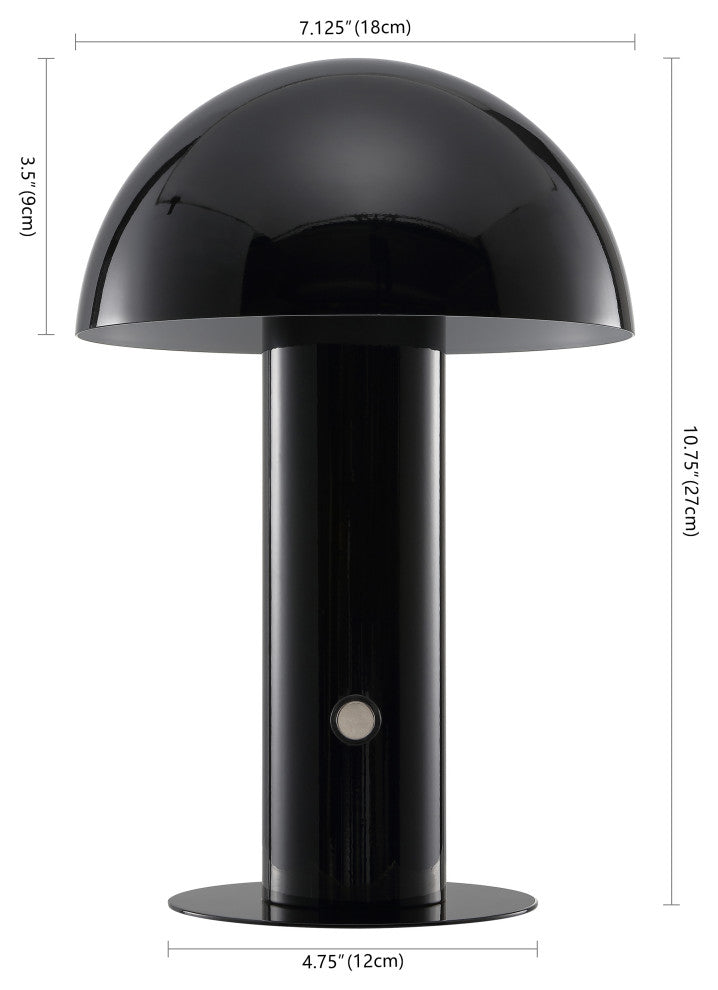 Boletus 10.75" Rechargeable/Cordless Iron Integrated Mushroom Table Lamp, Black