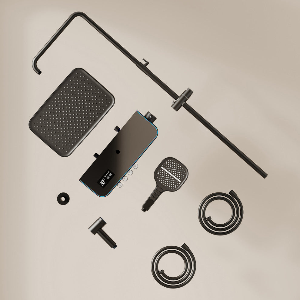 Thermostatic Complete Shower System with Handheld Shower and Bidet, Matte Black