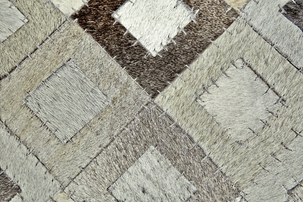 Weave & Wander Zenna Mosaic Leather Cowhide Rug, Gray/Taupe, 2'x3'