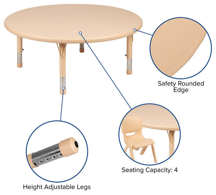 45" Round Natural Plastic Height Adjustable Activity Table