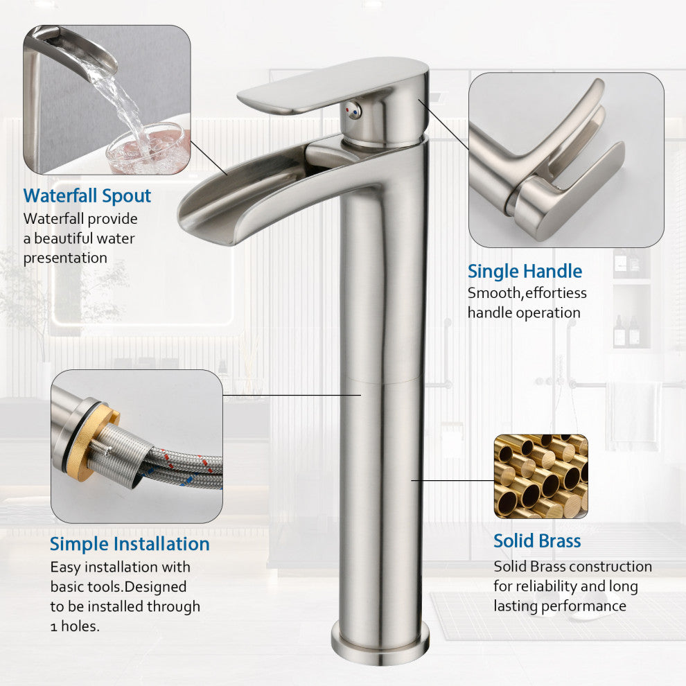 Single Hole Bathroom Faucet With Drain Assembly, Brushed Nickel