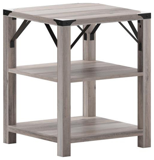 Wyatt Modern Farmhouse Wooden 3 Tier End Table, Gray Wash