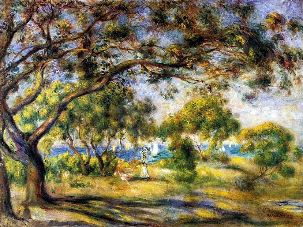 Tile Mural, Landscape Trees Sea By Pierre-Auguste Renoir Ceramic, Matte