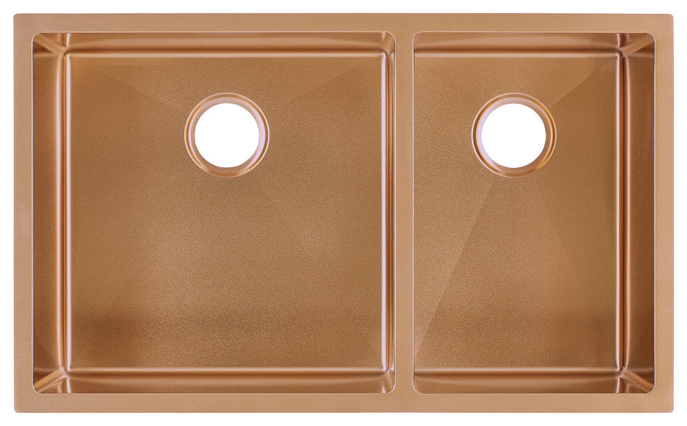 Rivage 33"x20" Stainless Steel, Dual Basin, Undermount Kitchen Sink, Rose Gold