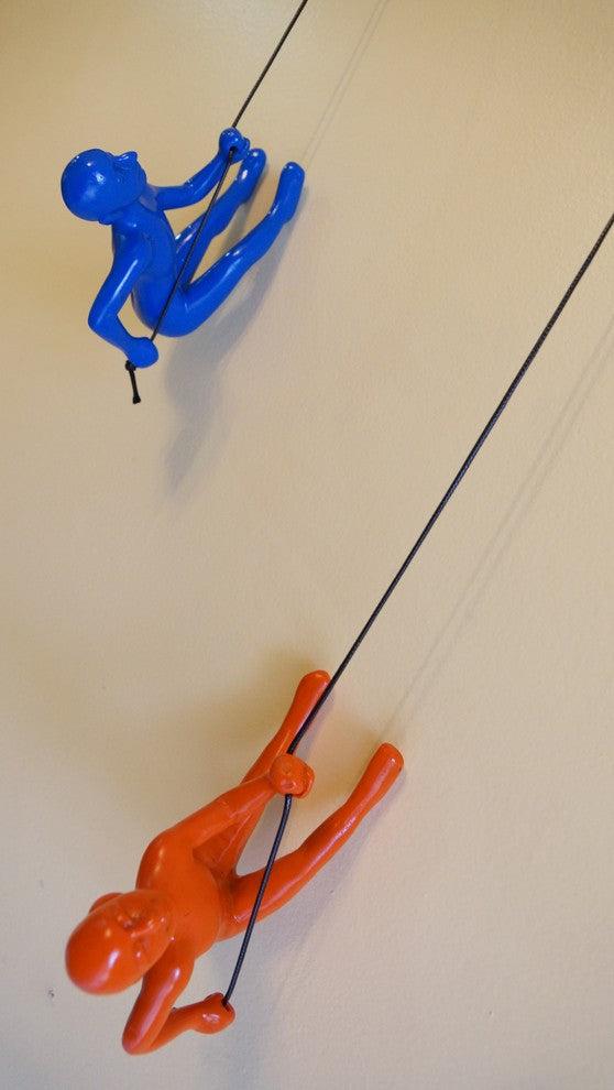Blue and Orange Position #2 Climbing Man Wall Art, Set of 2