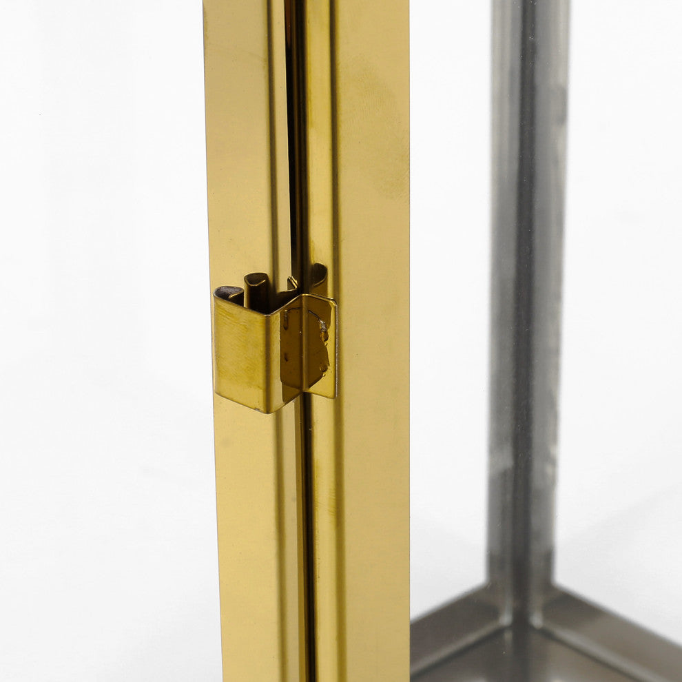 Brianna Outdoor 22" Modern Stainless Steel Lantern, Gold