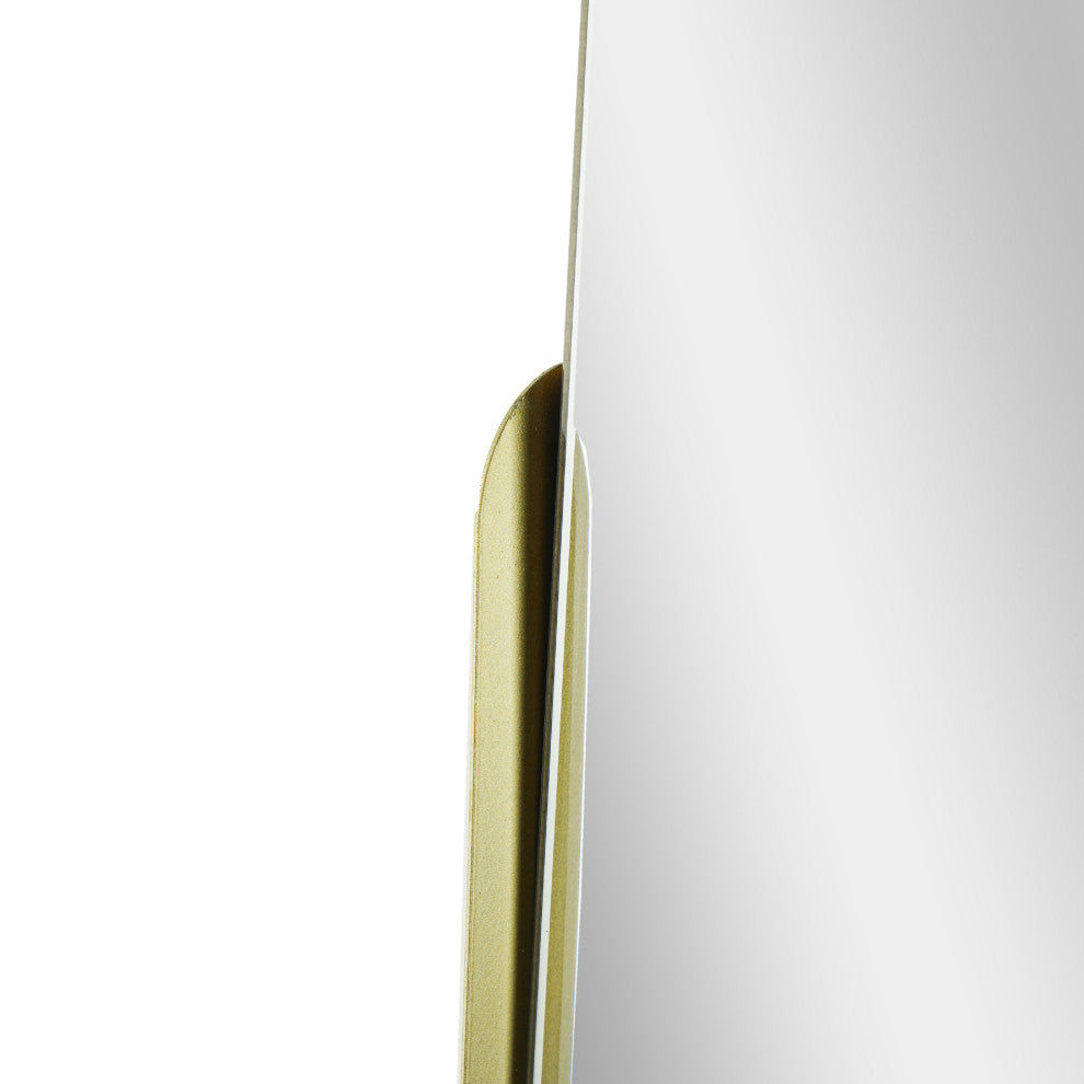 Partial Thin Gold Raised Lip Metal Framed Oblong Cone Shaped Accent Mirror