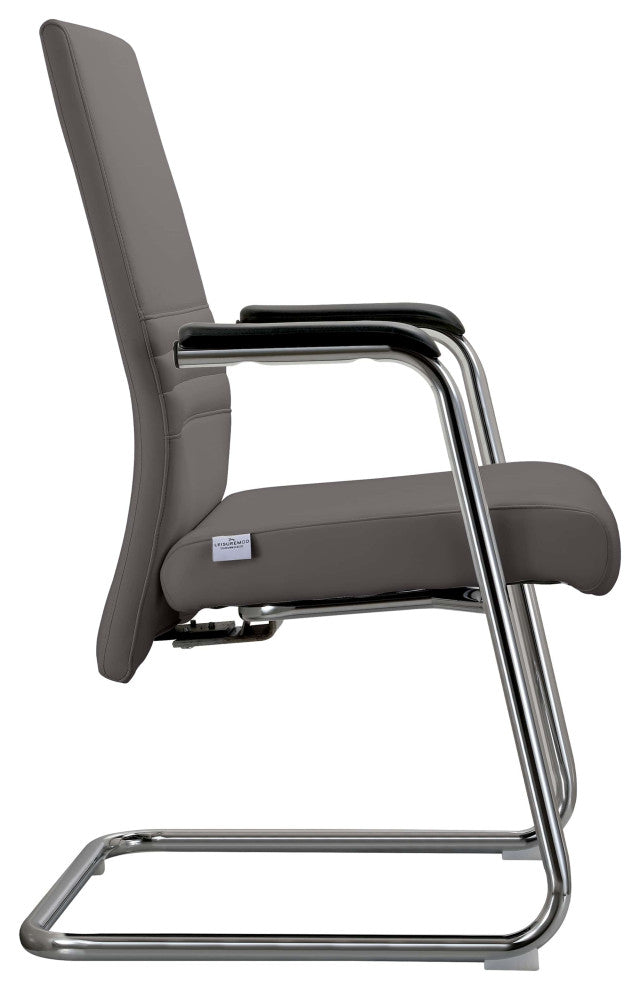 LeisureMod Aleen Office Chair With Upholstered Seat and Metal Armrest, Gray