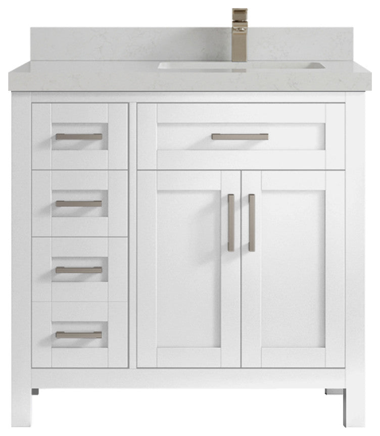 Cambridge 36 Right Offset Bath Vanity in White 2" Carrara Quartz