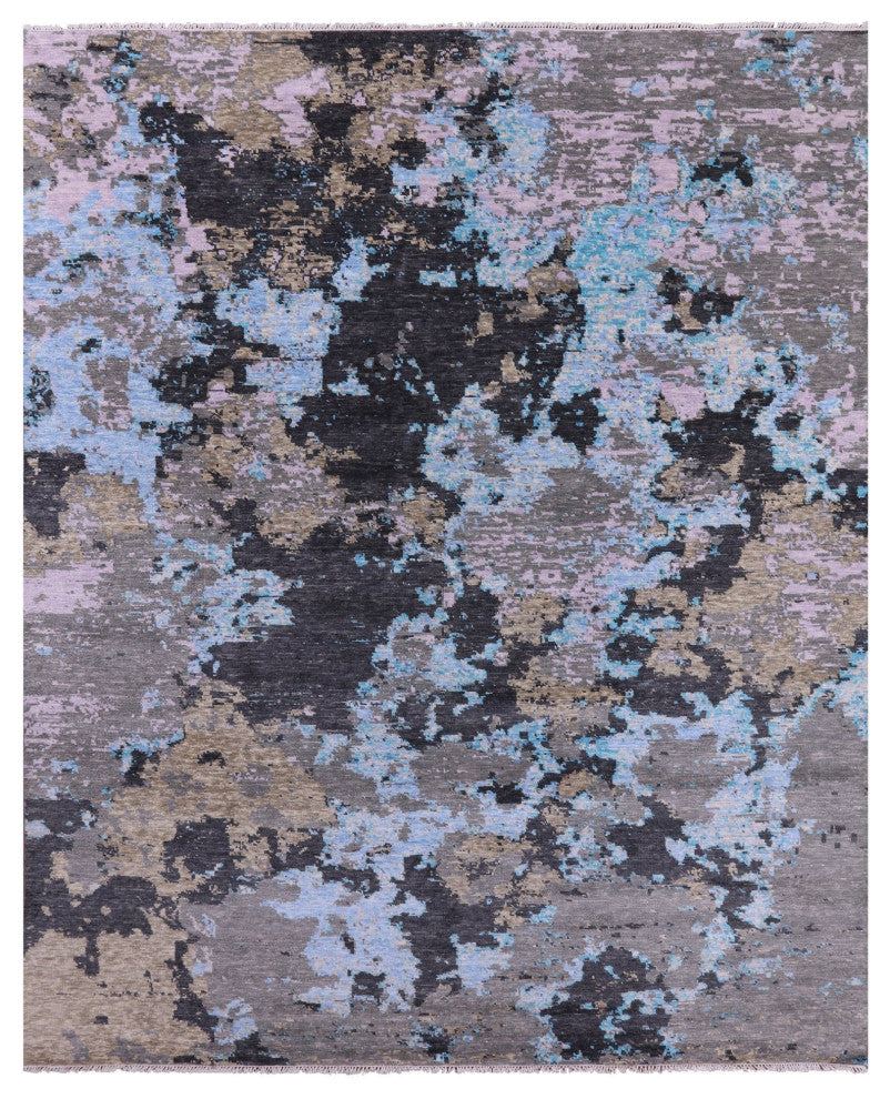 9' 6" X 11' 8" Abstract Hand Knotted Wool and Silk Rug Q9158
