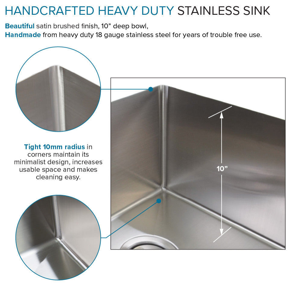 Transolid 29"x18" Rimless Single Bowl Kitchen Sink, Stainless