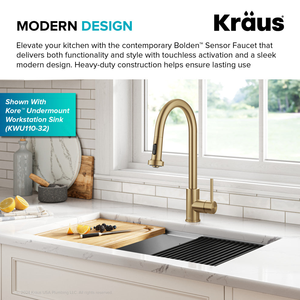 Bolden Sensor 2-Function Pull-Down 1-Handle Kitchen Faucet, Brushed Brass