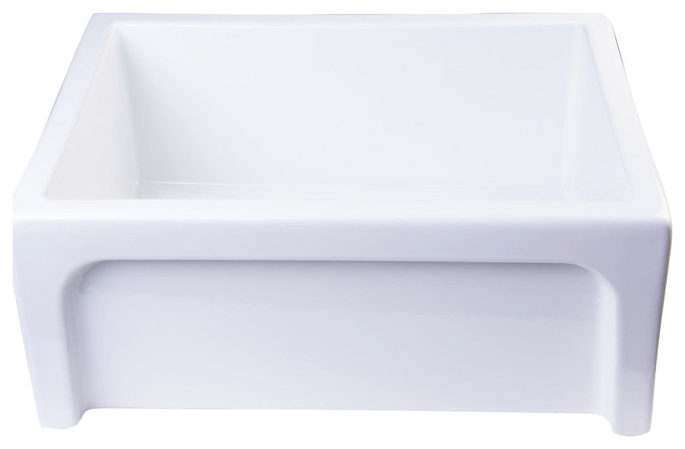 Ab2418Arch-W 24" White Arched Apron Thick Wall Fireclay Single Bowl Farm Sink