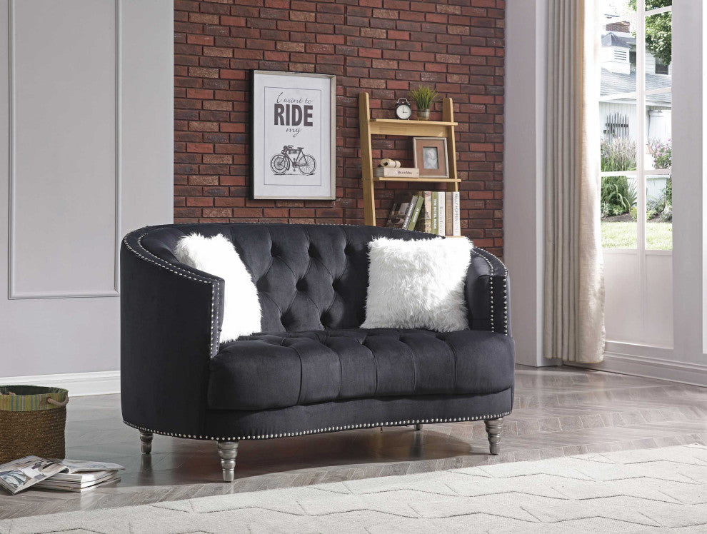 Dania 64 in. W Flared Arm Velvet Straight Sofa, Black