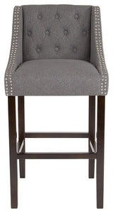 Carmel Series 30" High Tufted Walnut Barstool, Dark Gray Fabric
