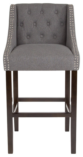 Carmel Series 30" High Tufted Walnut Barstool, Dark Gray Fabric