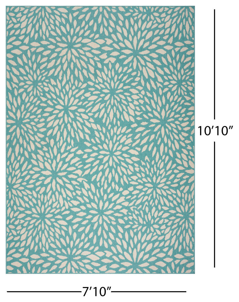 GDF Studio Xenia Outdoor Floral  Area Rug, Blue and Ivory, 8'x11'