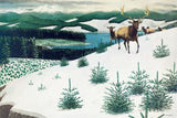 "Elk in Snow" Painting Print on Wrapped Canvas